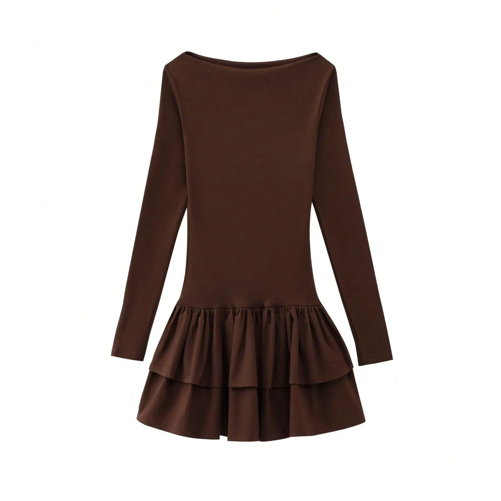 Feminino primavera manga comprida em camadas pulôver decorativo cor sólida mini saia vestido curto