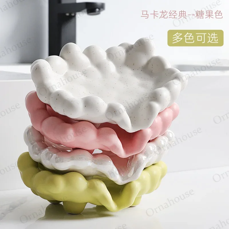 Ceramic Soap Box Cute Cloud Soap Box No Water Accumulation in The Bathroom Draining Soap Dish Creative Storage Rack