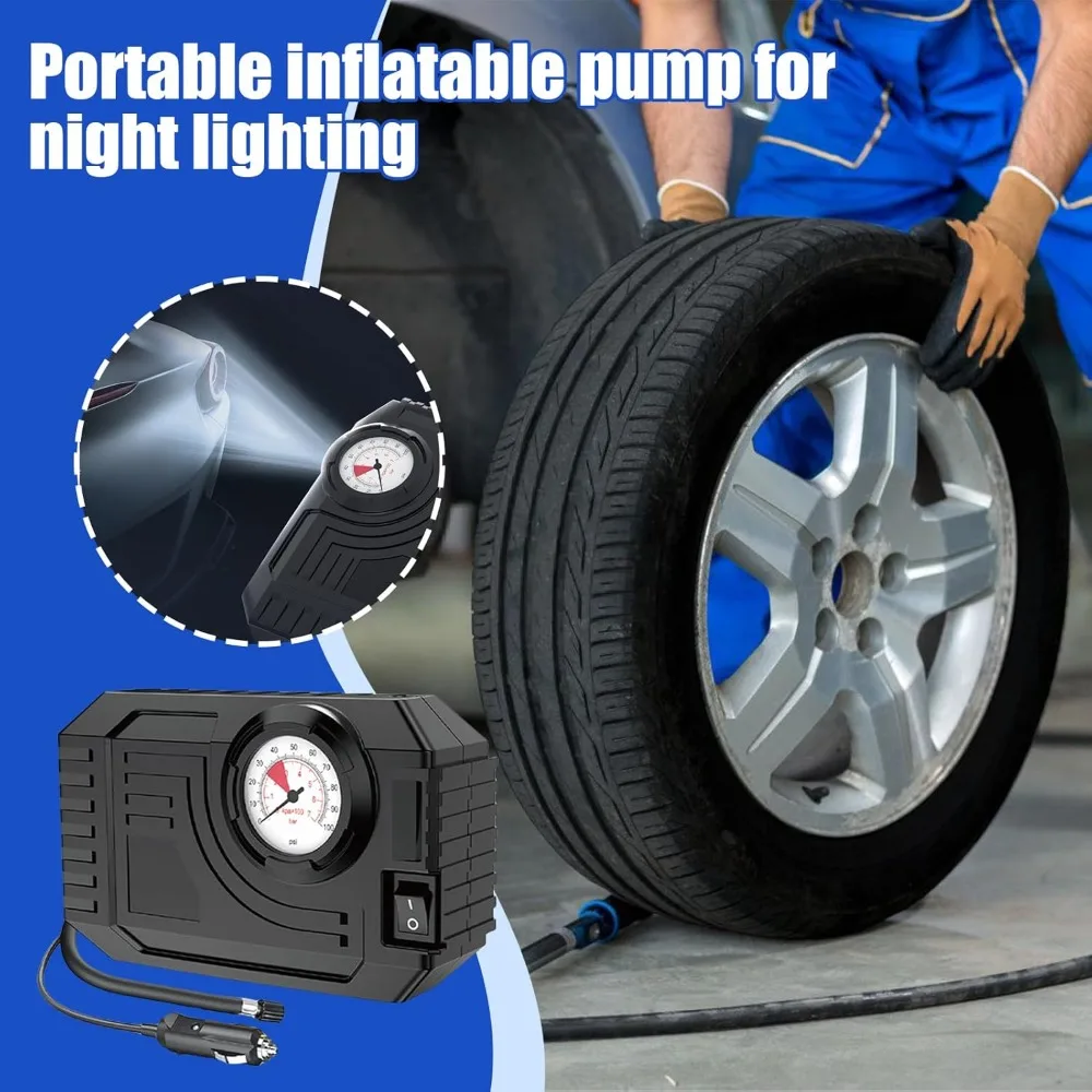 自転車ポンプ - タイヤインフレーター、ポータブルエアコンプレッサー、LEDライト付き小型コードレスカータイヤインフレーター、車両アクセサリー電動