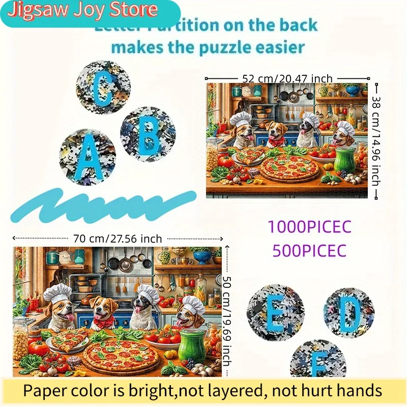 500/1000pcs Puzzle, DIY Paper Puzzle, (Cute Dog Pizza Chef Theme, Dog, Pizza, Kitchen, Food) Adult Puzzle, Suitable for Puzzle