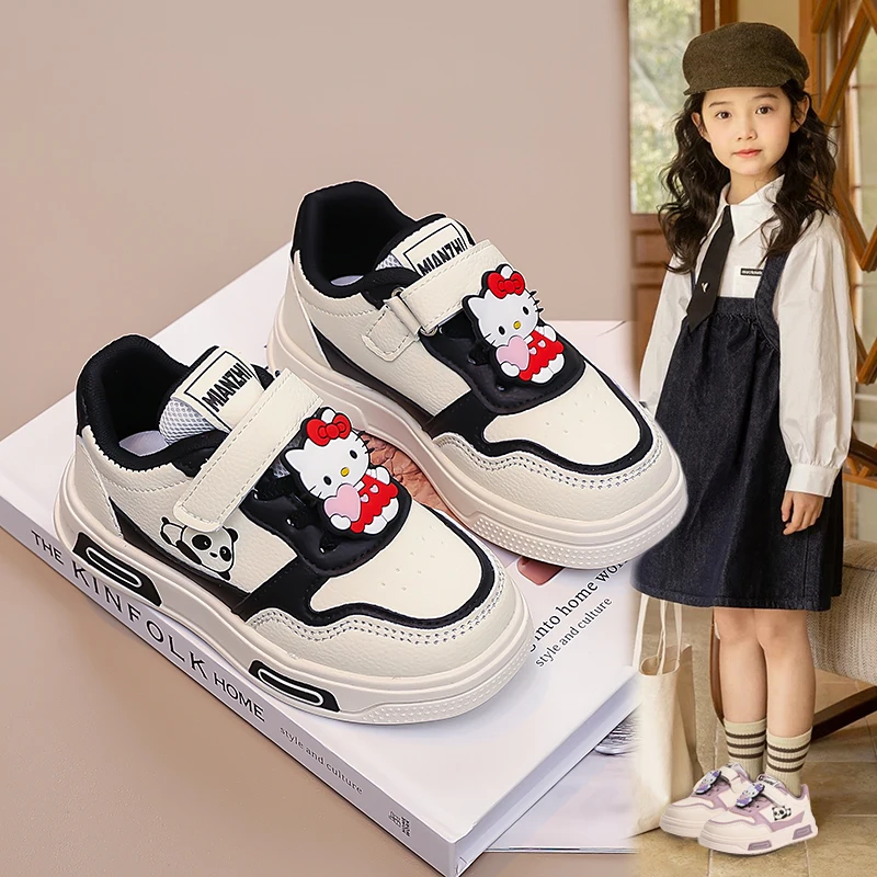 

2025 New Hello Kitty Girls Low Top White Sneakers Cute Cartoon Casual Shoes Fashion Canvas Shoes For School Kids Wholesale
