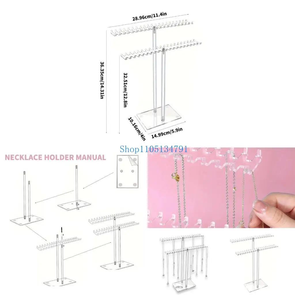 

98km Clear Acrylics Necklace and Jewelry Stand Elegant Organizers Portable for Accessories and Watches Home Organization