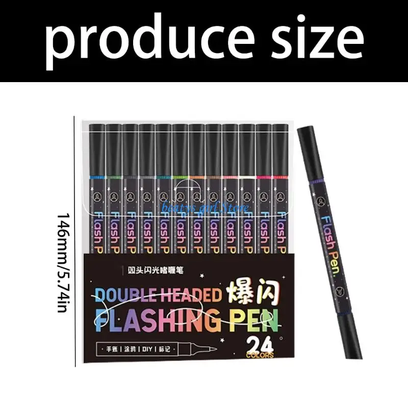 مجموعة أقلام تحديد فلاش C7AB ذات نهاية مزدوجة مع مجموعة أقلام تحديد أكريليك تتميز بميزة التوهج الليلي