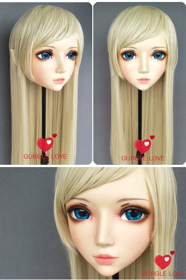 (GL088) Sweet Girl Resin Half Head BJD Kigurumi Mask With Eyes Cosplay Anime Role Lolita Mask Crossdress Doll