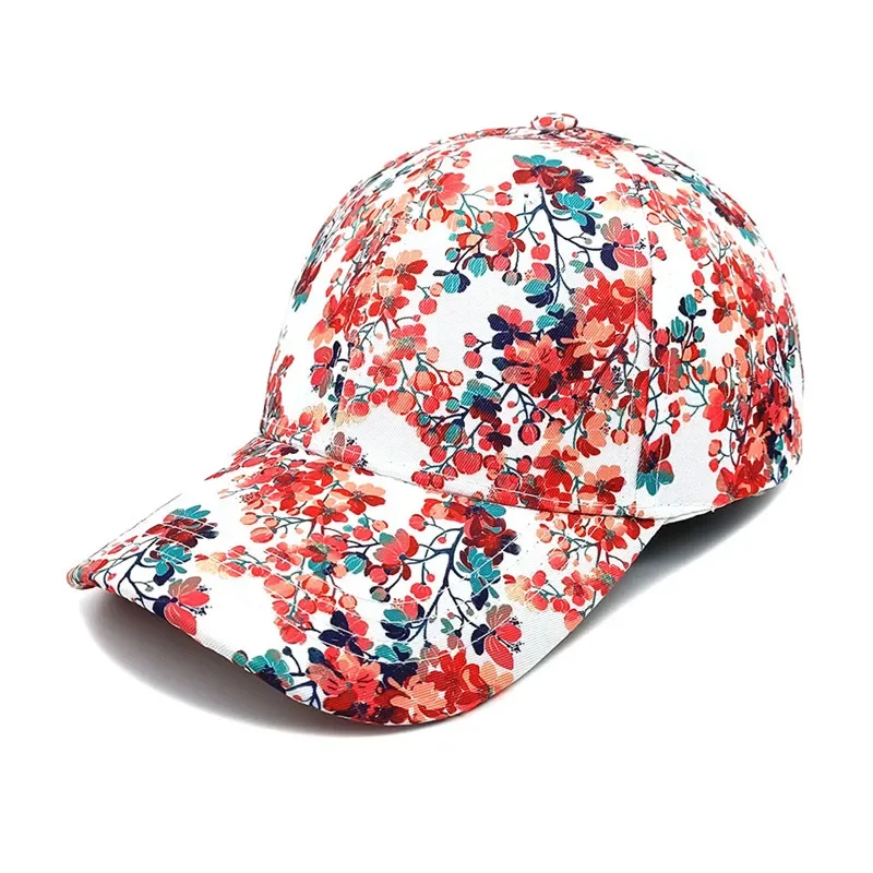 Four Seasons Polyester Flower Print Casquette Baseball Cap Adjustable Outdoor Snapback Hats for Women 28