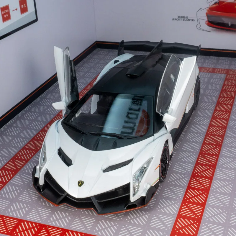 1:24 model mobil Lamborghini Veneno dari bahan alloy, pintu dapat dibuka, cocok untuk koleksi dan dapat diberikan sebagai hadiah ulang tahun kepada teman