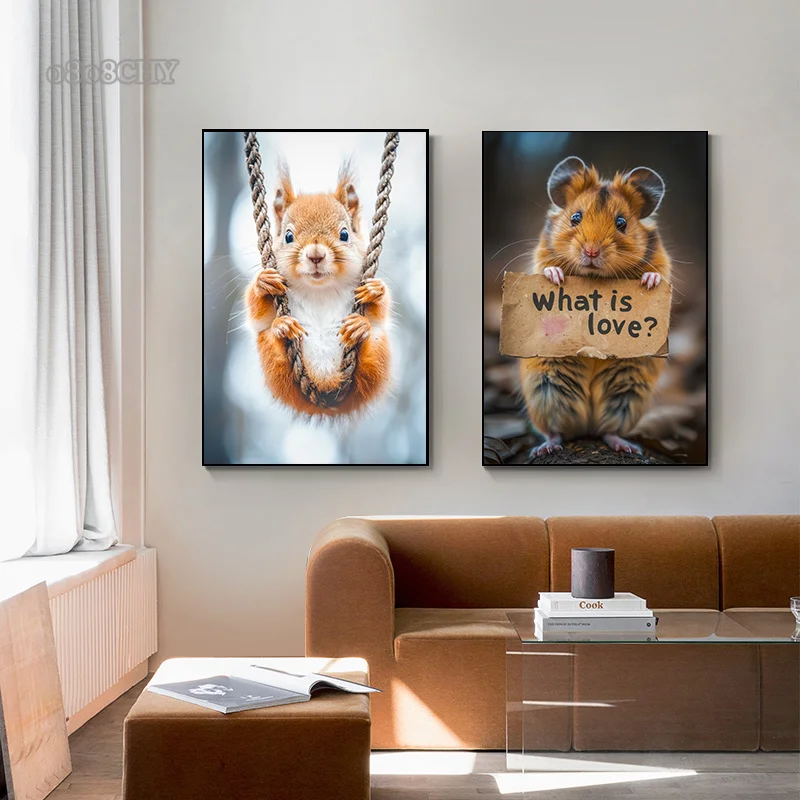 HD Cute Hamster Posters Canvas Prints Art What Is Love Hamster Canvas Painting Modern Cute Animal Wall Art Mural Home Decor