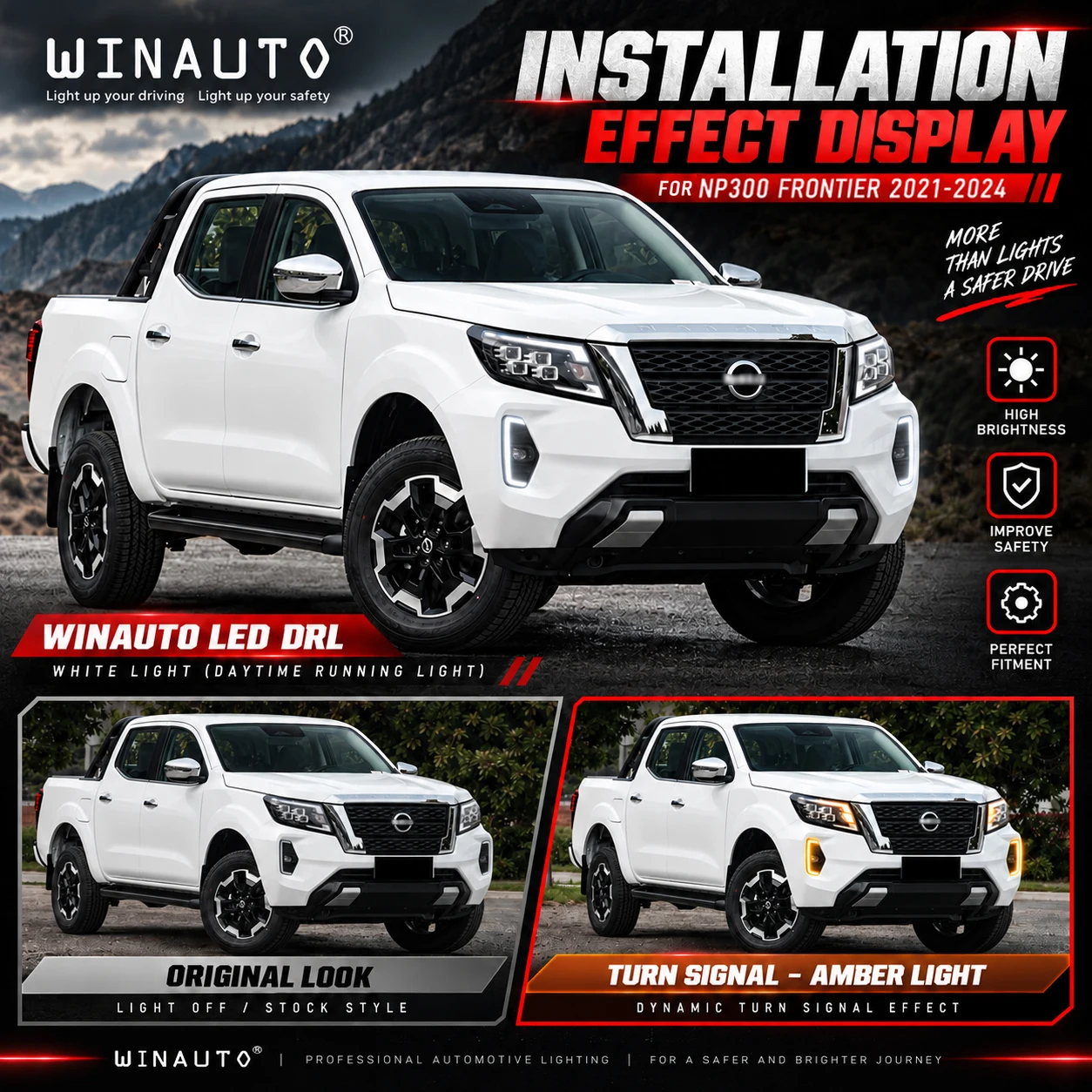 WINAUTO NISSAN NP300 Frontier 2021 2022 2023 2024 2025 2026 2027 LED Daytime Running Light Banner DRL for Vehicle Specific Drl