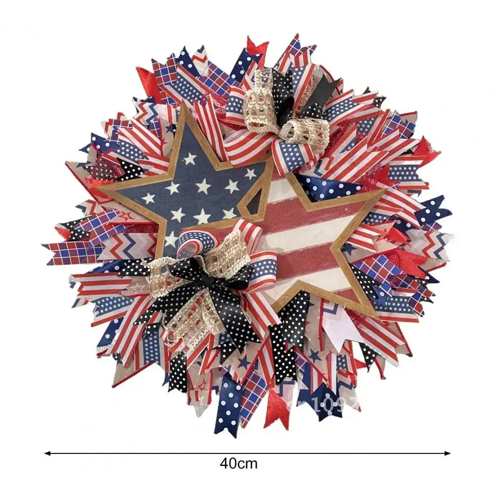 40cm Diameter Independence Day Wreath 4th Of July Front Door Patriotic Flag Garland Festival Celebration Decor USA Party Supply