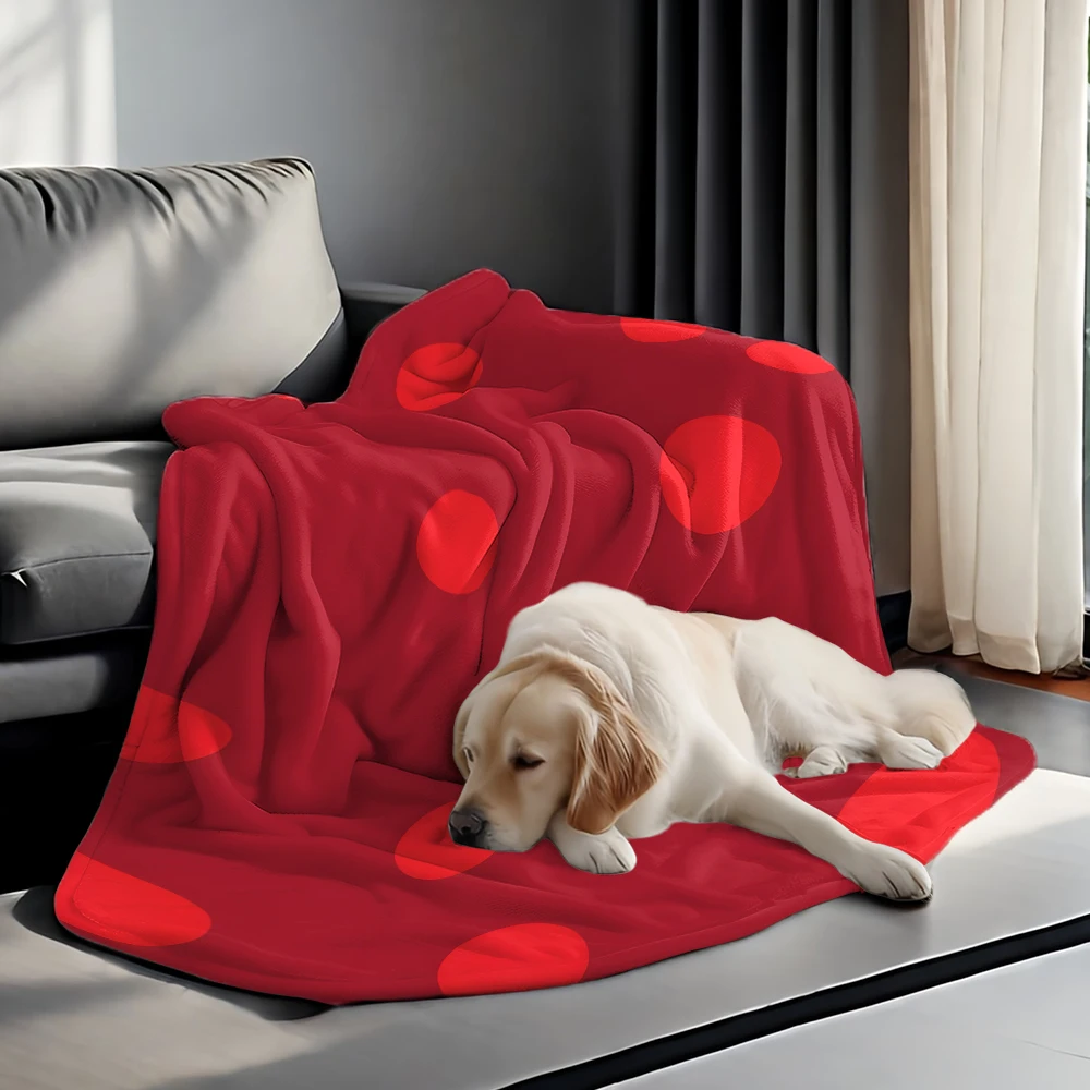 Dark Red Large Polka Dots Flannel Blanket Soft Cozy Throw Blanket for Bed Sofa Couch Fuzzy Plush Bed Cover