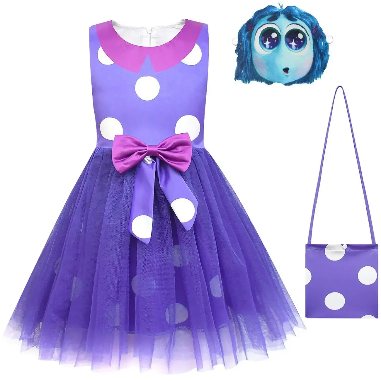 Movie Inside Out 2 Cosplay Anime Costume Joy Disgust Kids Mesh Princess Dress Set Halloween Carnival Stage Party Clothing mask