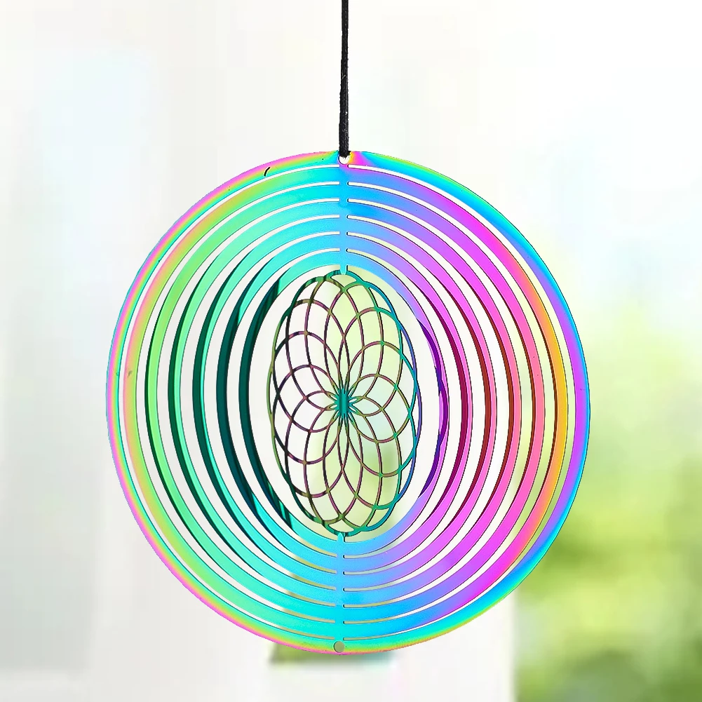 Multi Ring Dream Catcher Wind Spinner Stainless Steel Wind Chims Flowing Light Effect Parts Outdoor Garden Yard Hanging Decor