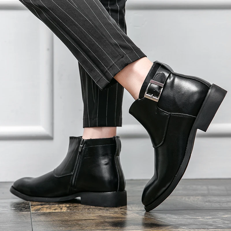 Primavera e outono grandes botas chelsea com zíper lateral esfregando cor negócios formal commuter simples casual botas na moda