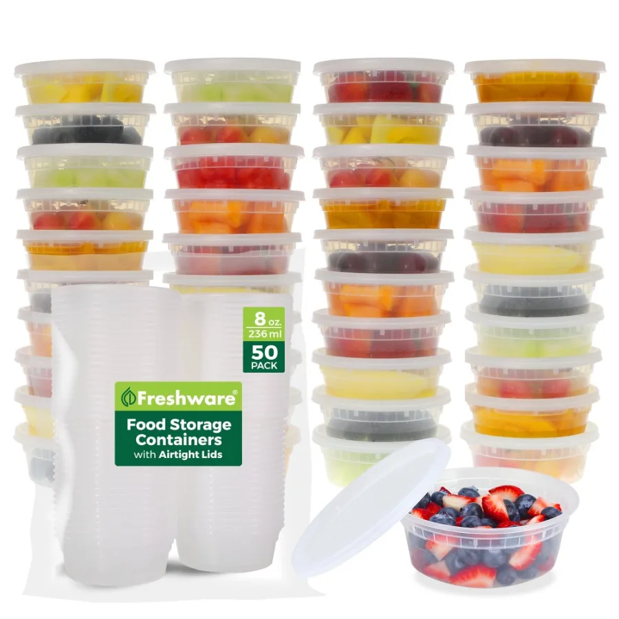 

Plastic Containers with Lids, 8oz, 50-Pack, YH-S8X40