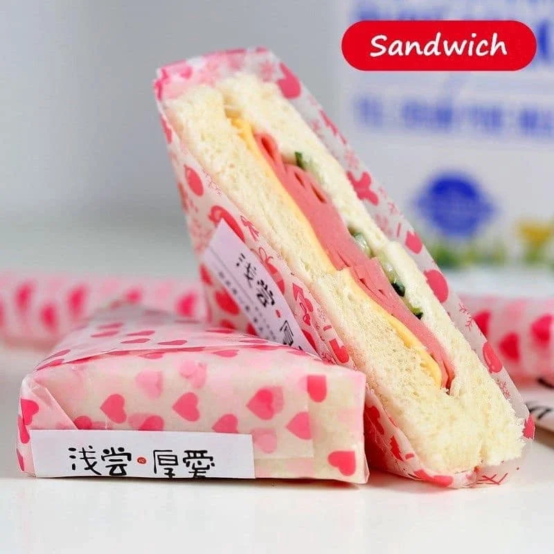 50 pezzi di carta cerata per uso alimentare da campeggio, cartone animato, sandwich, carta da imballaggio, cibo all'aperto, carta sigillante antipolvere, accessori da cucina