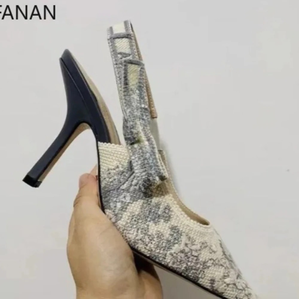 

Genuine Leather High Heel Sandals Fabric Embroidery White Sandals Women 2025 Sexy Wedding Shoes Party Single Shoes