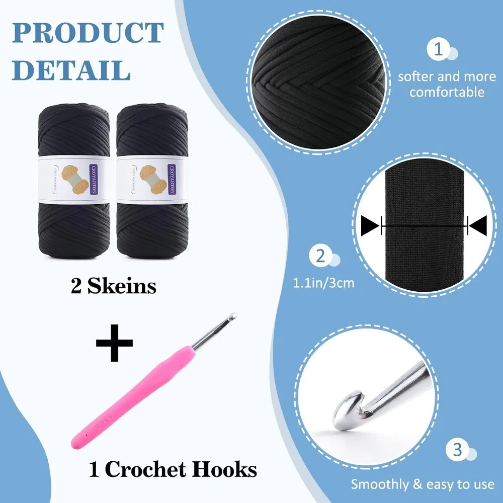 2-Pack Elastic T-Shirt Yarn with 5.5mm Hook, 130yds Total, Cherry Blossom Powder - Perfect for Crochet Bags & Home Decor