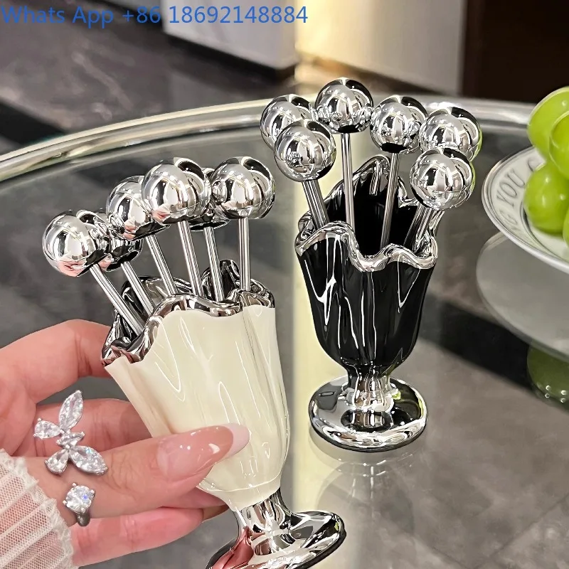 High-Value Stainless Steel Fruit Forks Household Light Luxury Safe Small Fork Set Dessert Fruit Picks High-End Feel