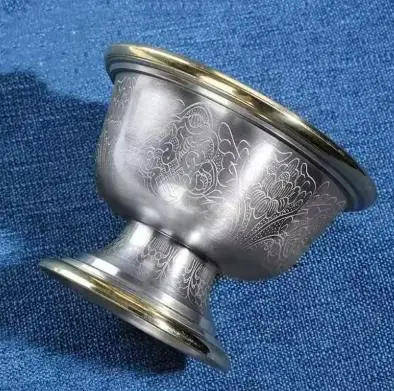 Bronze Buddha Bowl Tibetan Tribute Holy Water Cup Buddhist Tantric Collection Interior Decoration Crafts and Ornaments