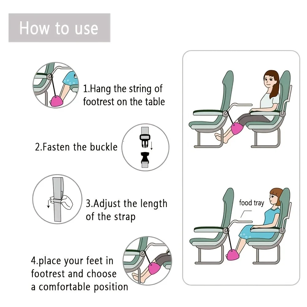 調節可能なストラップ付きのポータブル飛行機フットレスト、軽量ハンモック、旅行用レッグレスト、黒、749レポート、4.7