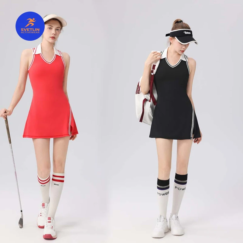 SVETLIN EU US Size, High Quality In Stock Slim One Piece Tennis Dress with Built-in Bra & Shorts, Breathable Sports Outfit
