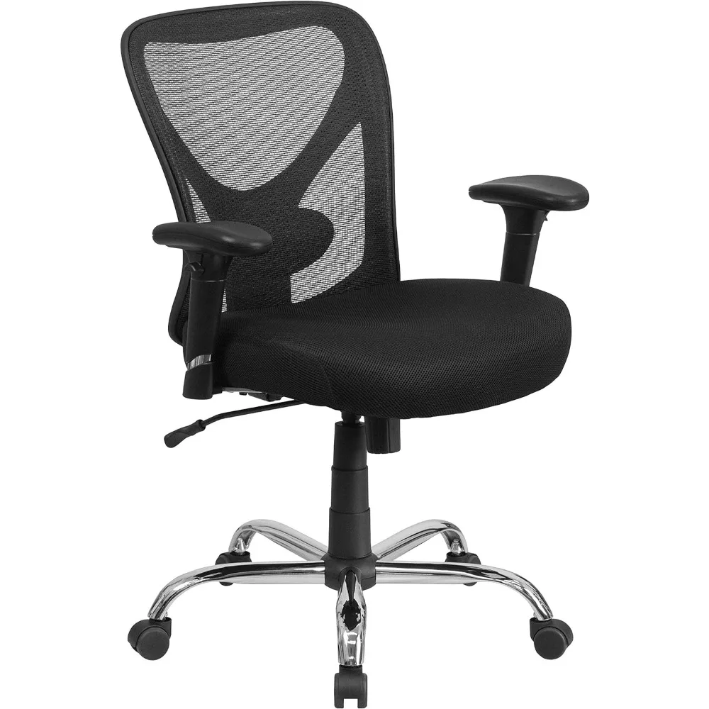 Large and tall office chair with adjustable height on wheels, mesh rotating office chair black free shipping