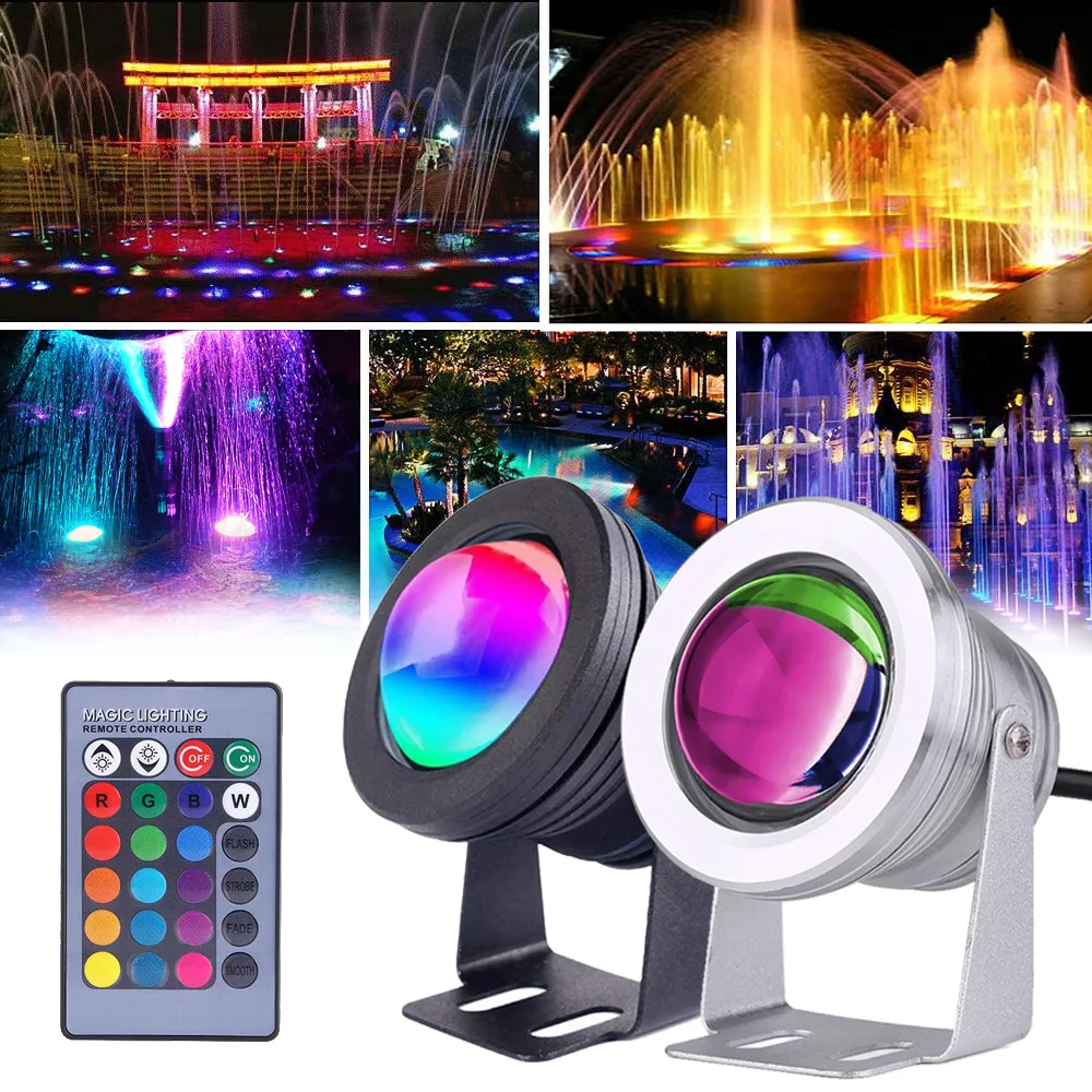 10w RGB  LED Flood Light Underwater Fountain Pool Pond Aquarium Waterproof IP67 Spotlight Bulb Outdoor Garden 12V 110V 220V