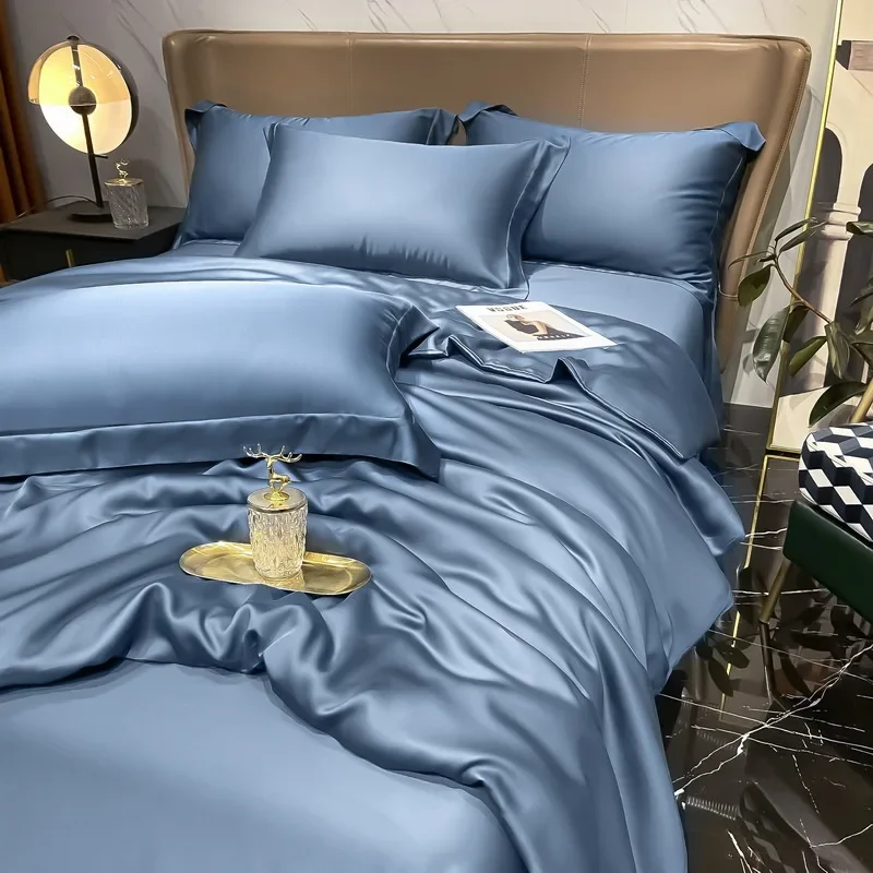 120S solid color Tencel light luxury skin-friendly cool feeling summer naked sleeping Lyocell fiber washing four-piece bedding