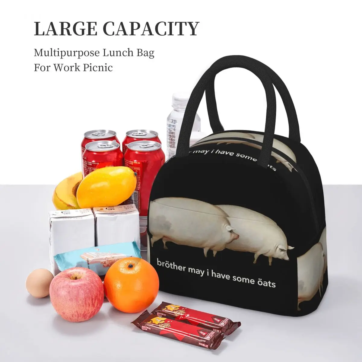 هل لدي بعض الشوفان، حقيبة غداء كلاسيكية معزولة للنساء والأطفال، صناديق طعام مقاومة للتسرب، حقيبة غداء حرارية