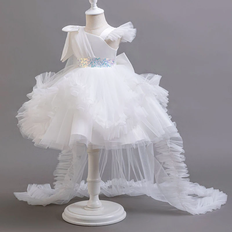 KLFLGD Neue Sommer Mädchen Partykleider Blumenmädchen Hochzeit Elegantes Festkleid 2-6 Jahre Altes Mädchen Rosa Tüll Schleppkleid – Detail 3
