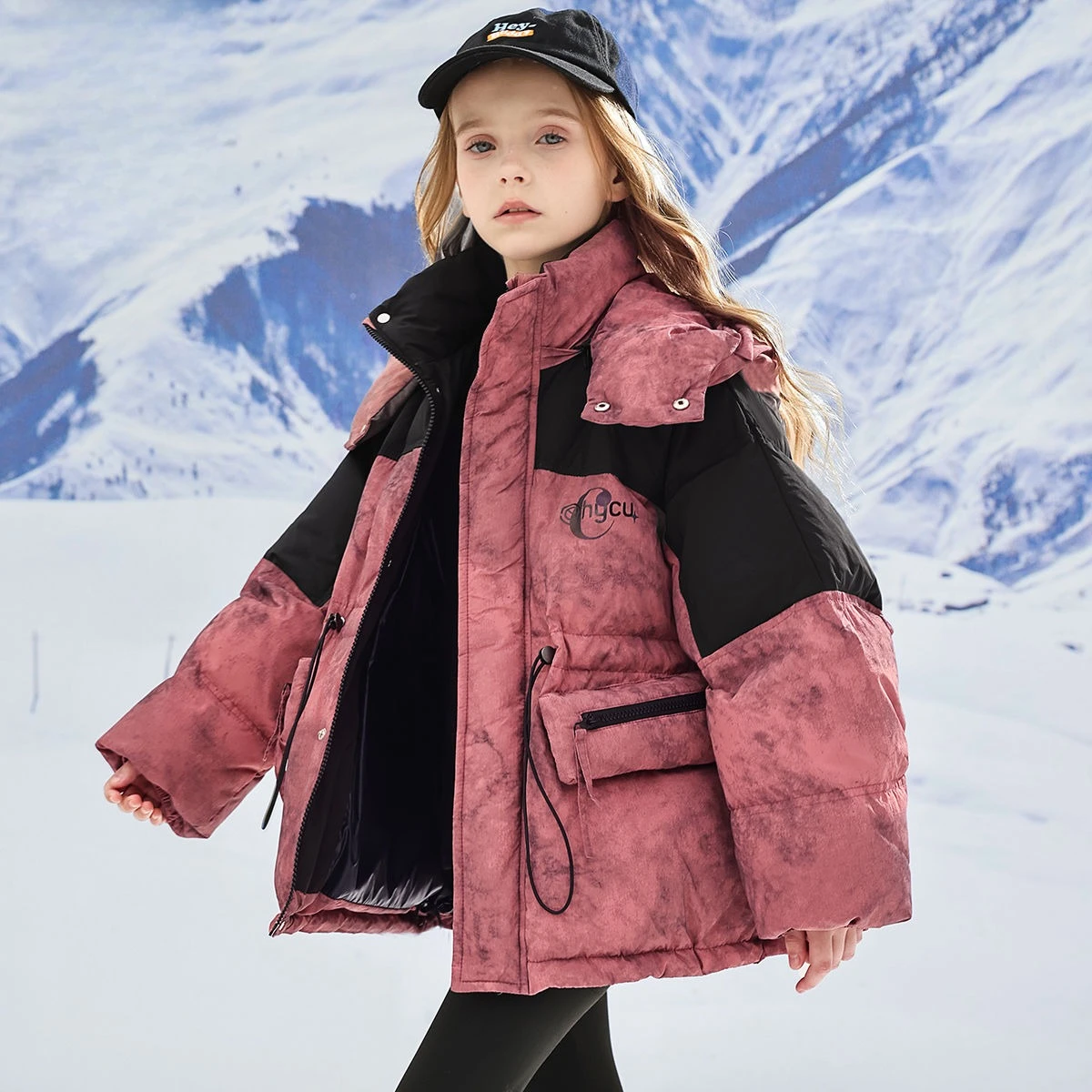 

2025 Winter Kids' Big & Tall Down Jacket Color-Blocked Thermal Outdoor Tie-Dye Cotton Coat for Boys & Girls