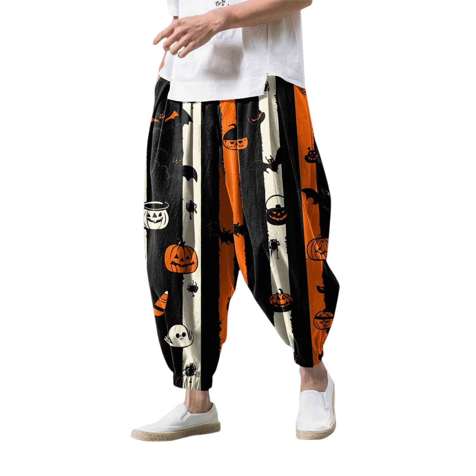 Pantaloni con stampa retrò di Halloween Uomo Autunno Casual Comfort Pantaloni maschili Pantaloni lunghi larghi alla moda Moda outdoor Streetwear