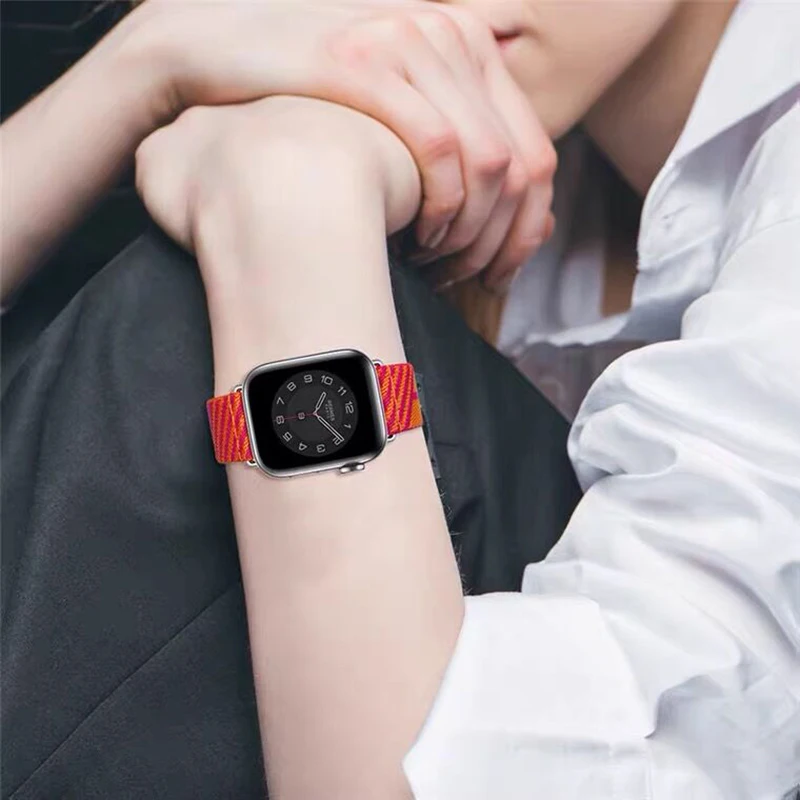 สายถักไนลอนสำหรับ Apple Watch Ultra Band 49mm 44mm 40mm 45mm 41mm 42mm 38mm สร้อยข้อมือเข็มขัด iWatch Series 8 7 6 5 4 se