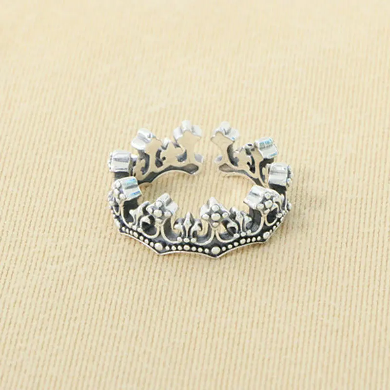 

Punk Cool Silver 925 Sterling Silver Crown Ring for Women's Cool Style Advanced Retro Instagram Trendy Index Finger Opening Adju