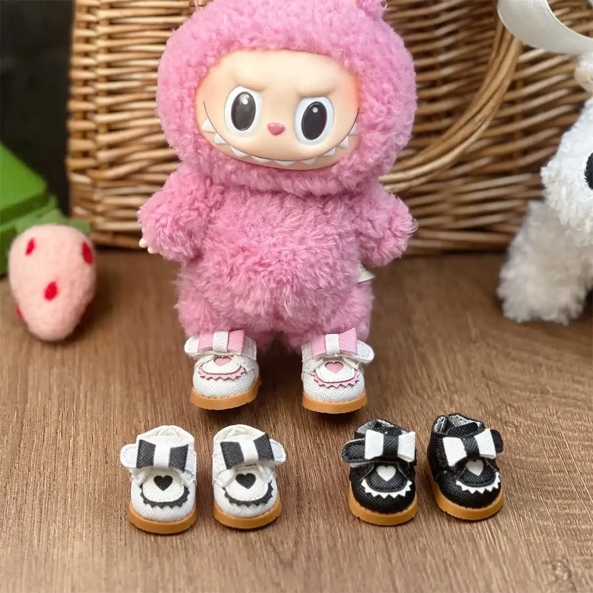 

For 10cm cotton Doll Princess Shoes Leather Shoes BJD Accessories Love color matching 3.8cm Shoes for 15-17cm Labubu Outfit