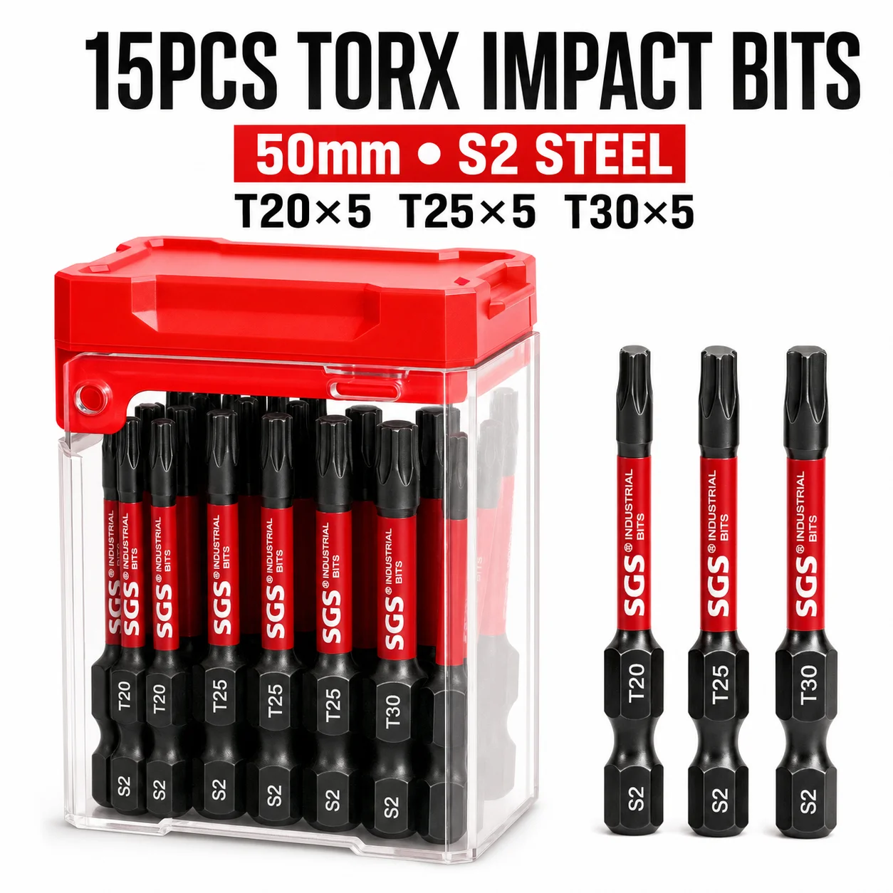 15/17-teiliges 50mm Magnetisches Torx-Schlagschrauber-Bit-Set T20 T25 T30 T40, S2-Stahl 1/4 Zoll Sechskant-Bit-Set mit Koffer für Terrassendielen- und Möbelreparatur – Detail 4