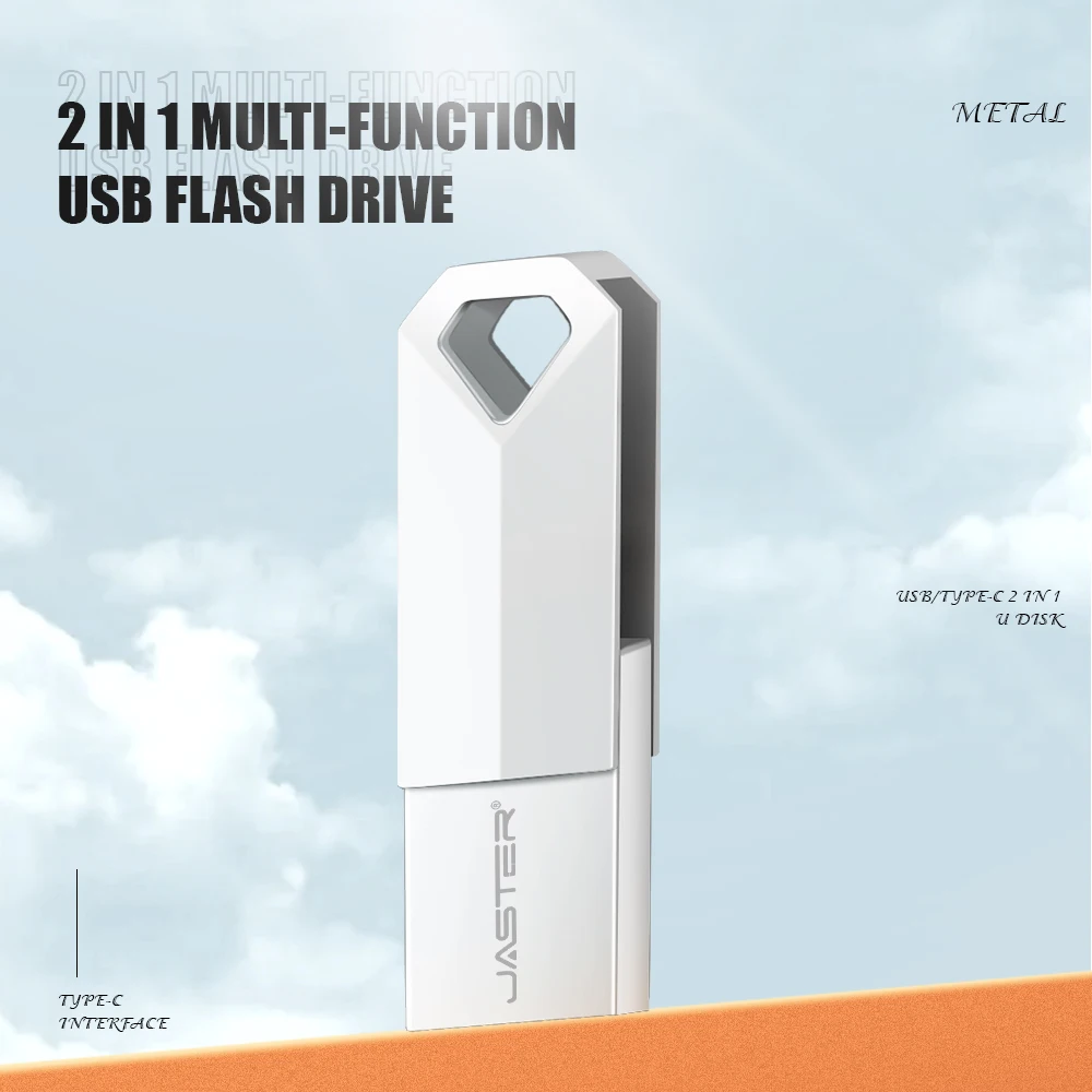 محرك أقراص فلاش USB 2.0 معدني قابل للدوران TYPE-C 2ni1 بسعة 64 جيجابايت و32 جيجابايت مع سلسلة مفاتيح وذاكرة 16 جيجابايت وعصا ذاكرة 8 جيجابايت و4 جيجابايت مقاومة للماء على شكل حرف U