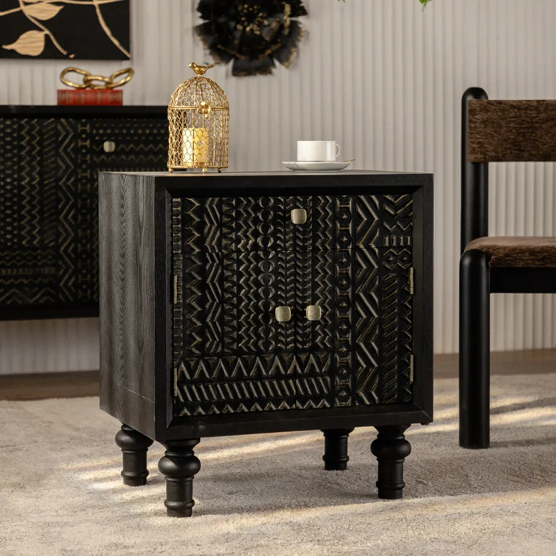 

Medieval style retro bedroom bedside table, small apartment living room sofa side cabinet, wabi-sabi style storage cabinet