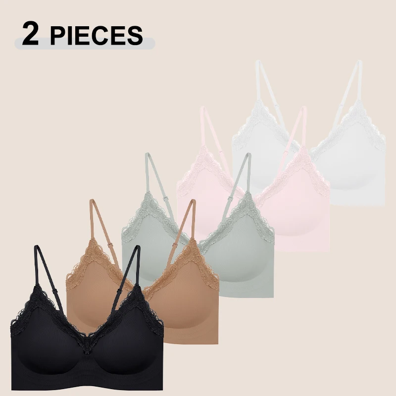 2-teiliger, nahtloser Sommer-BH für Damen, sexy Spitzen-BH mit V-Ausschnitt, Jelly-Strips, dünner BH ohne Bügel, für kleine Brüste, nahtloser BH