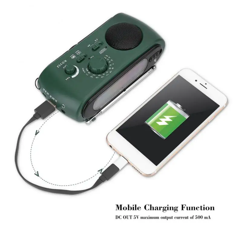 Multifunctional Solar Hand Crank Radio FM/AM Radio USB Charging Emergency Hand Dynamo LED Flashlight