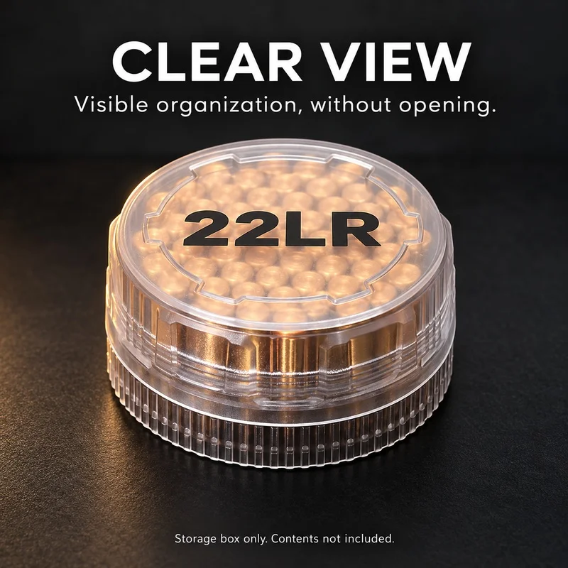 .22 LR 55-Round Clear Storage Box Transparent Compact Organizer Case With Screw Lid 7.1×3.5cm