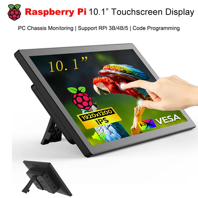 10.1inch Raspberry Pi 3/4/5 Touch Screen 1920×1200 Pi5 Programming All-In-One Computer Monitoring Second Screen Portable Display