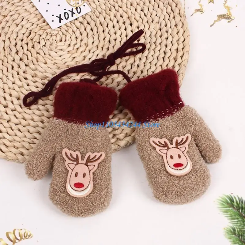 Toddler Plush Full Finger Gloves Elk Baby Winter Warm Gloves Cartoon Fleece Lined Gloves Christmas Warm Mittens