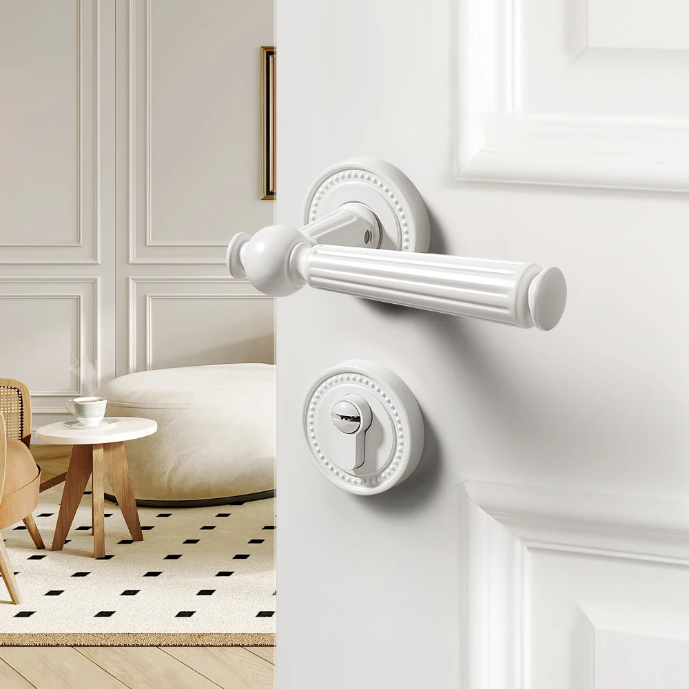 White French bedroom silent wooden door lock, family room door lock, personalized milky white lock - Image 5