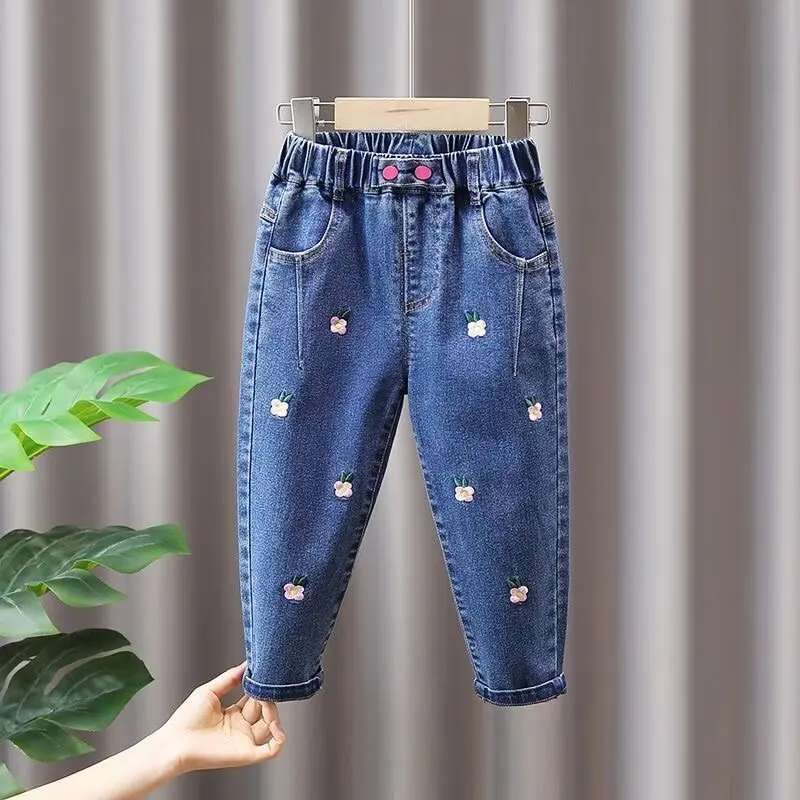 Spring kids girl\'s clothes baby loose straight leg jeans trousers for girls clothing children outdoor denim pants 2024 New