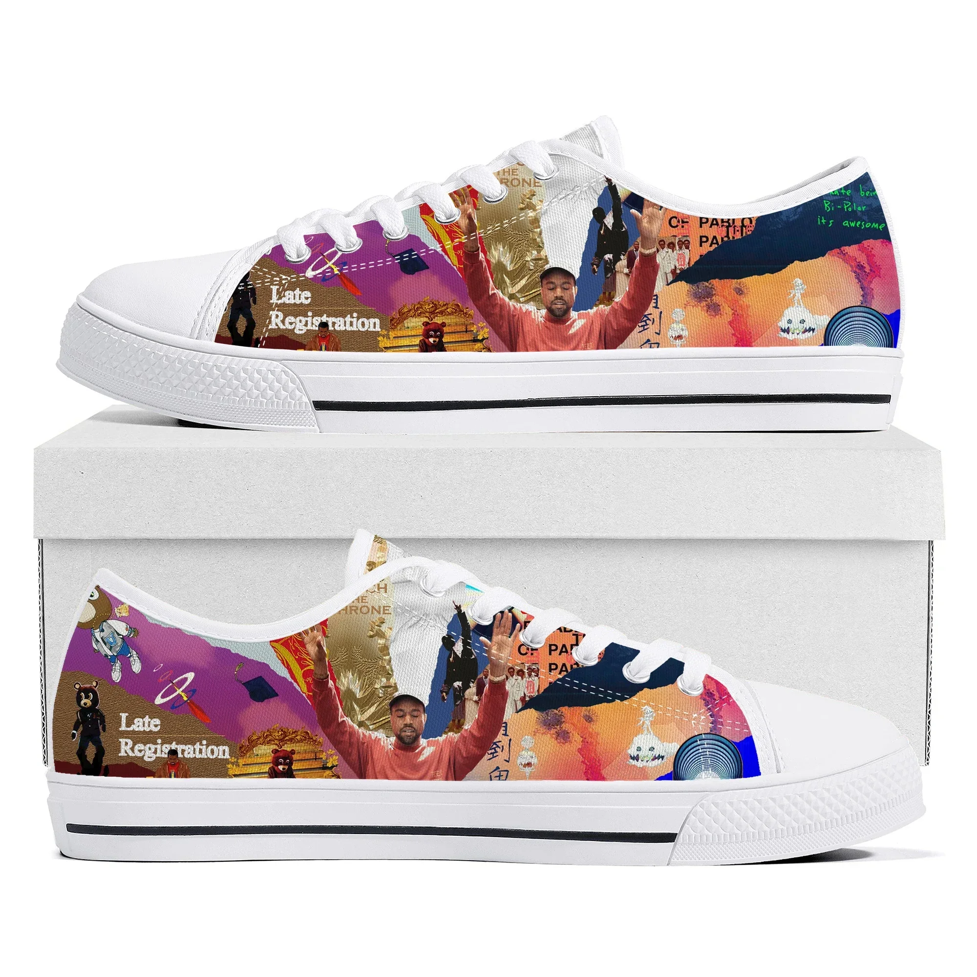 

Кроссовки Kanye West Rapper, низкие кеды, мужские и женские, высококачественные, из холщовой ткани, повседневная обувь для пар, обувь на заказ.