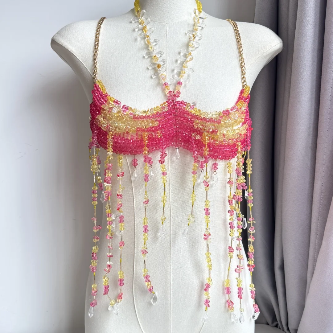 Vrouwen Tops Kralen Hemdje Vest Bikini Bh Top Body Overdreven Parel Hals Bustier Beachwear Lingerie Vrouw Club Rave