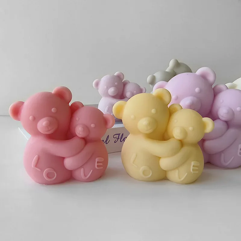 

3D Bear Candle Silicone Mold DIY Valentine's Day Gifts Embrace Bears Plaster Ornaments Mould Home Decoration