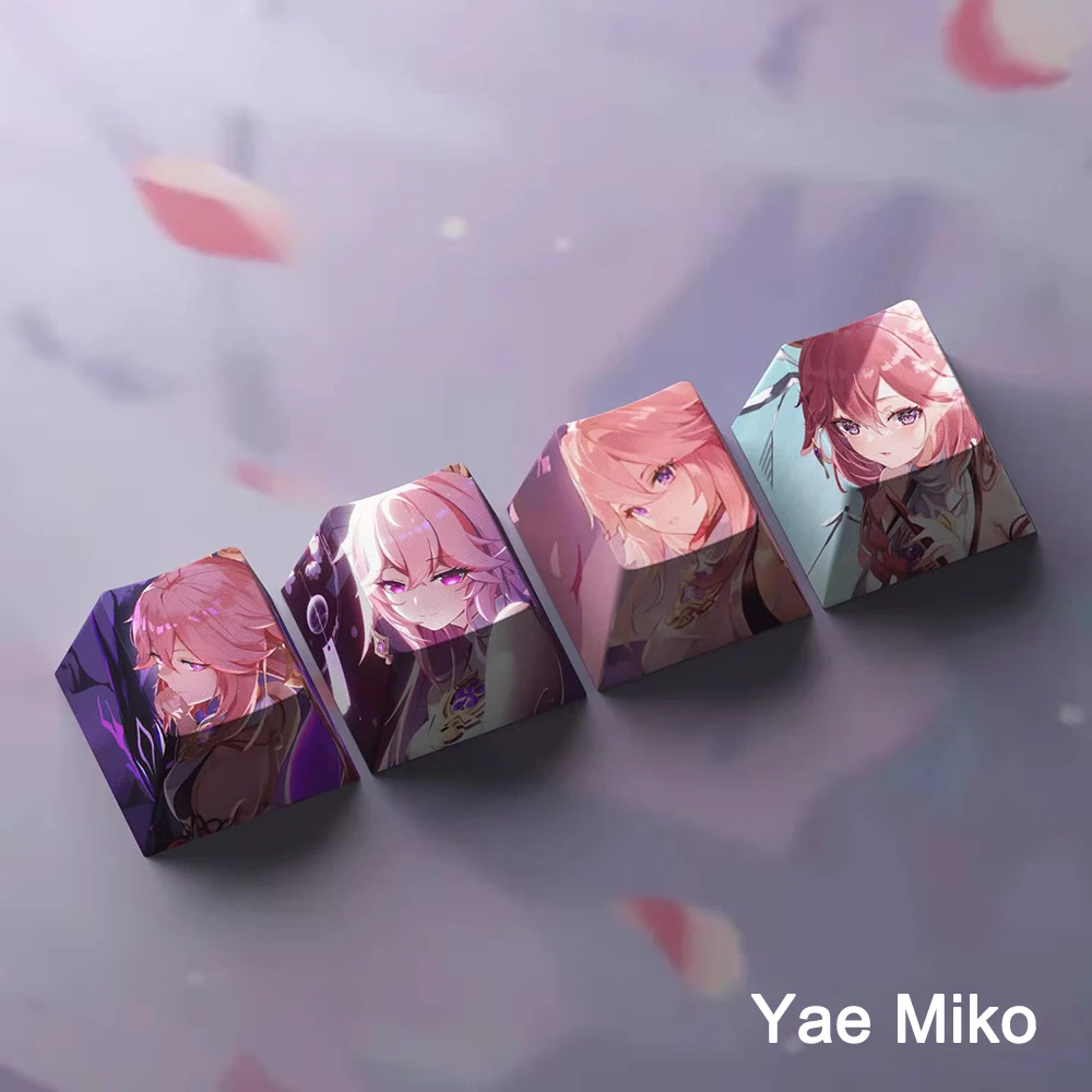 Keycap 4pcs Game Anime Characters Personality Keycap Genshin Impact PBT Sublimation R4 Cherry Profile Mechanical Keyboard Keycap