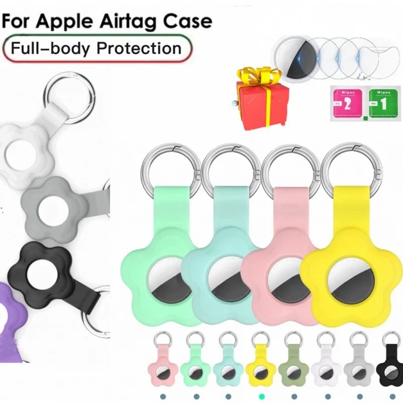 Apple Airtag Keychain Flower Case Air Tags Tracker with Airtags film,Protective Holder Anti-Lost ,Anti-Drop Scratch Accessories